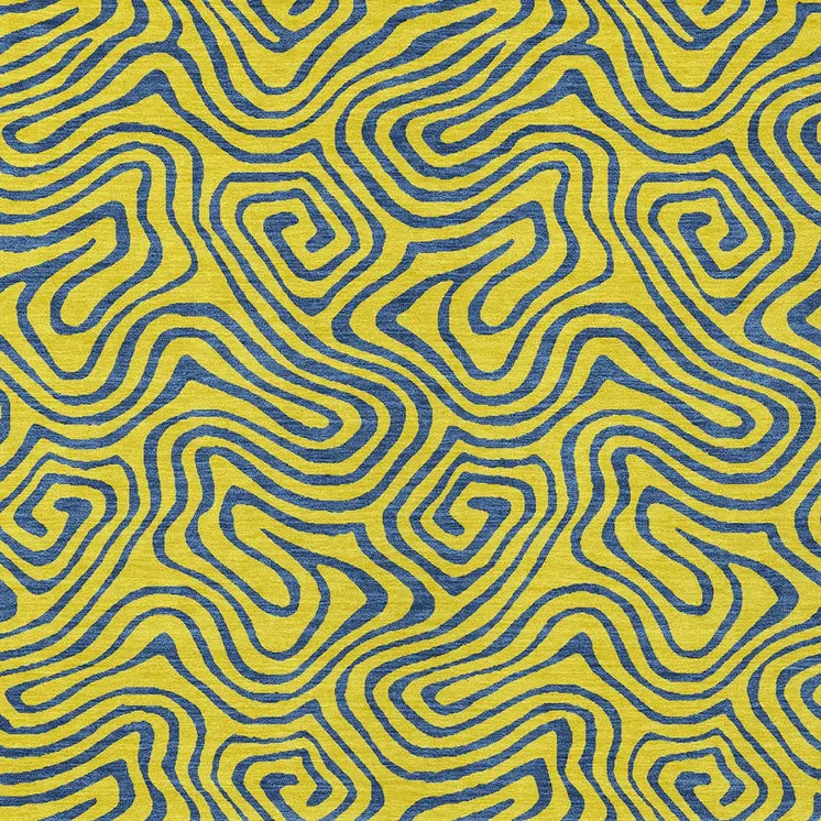 5' X 8' Yellow And Blue Abstract Washable Indoor Outdoor Area Rug