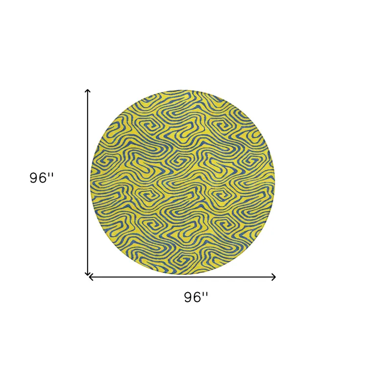8' Yellow And Blue Round Abstract Washable Indoor Outdoor Area Rug