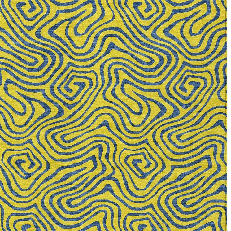9' X 12' Yellow And Blue Abstract Washable Indoor Outdoor Area Rug