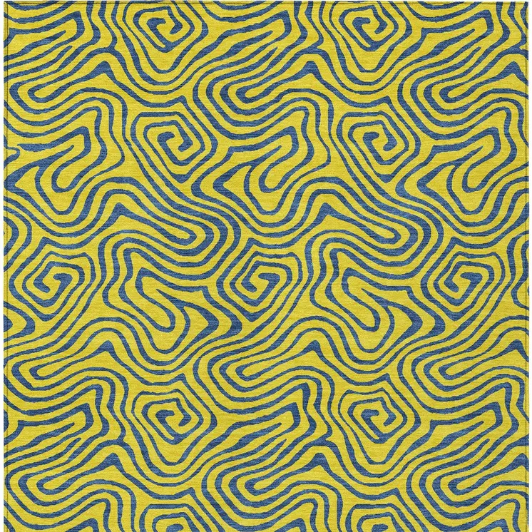 10' X 14' Yellow And Blue Abstract Washable Indoor Outdoor Area Rug