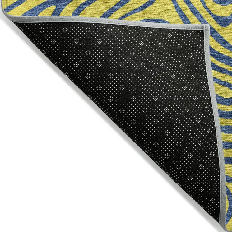 10' X 14' Yellow And Blue Abstract Washable Indoor Outdoor Area Rug