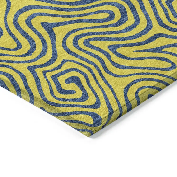 10' X 14' Yellow And Blue Abstract Washable Indoor Outdoor Area Rug