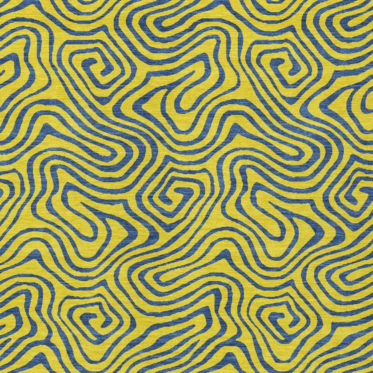 10' X 14' Yellow And Blue Abstract Washable Indoor Outdoor Area Rug