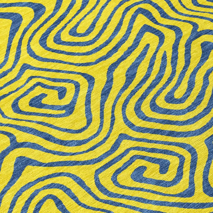 10' X 14' Yellow And Blue Abstract Washable Indoor Outdoor Area Rug
