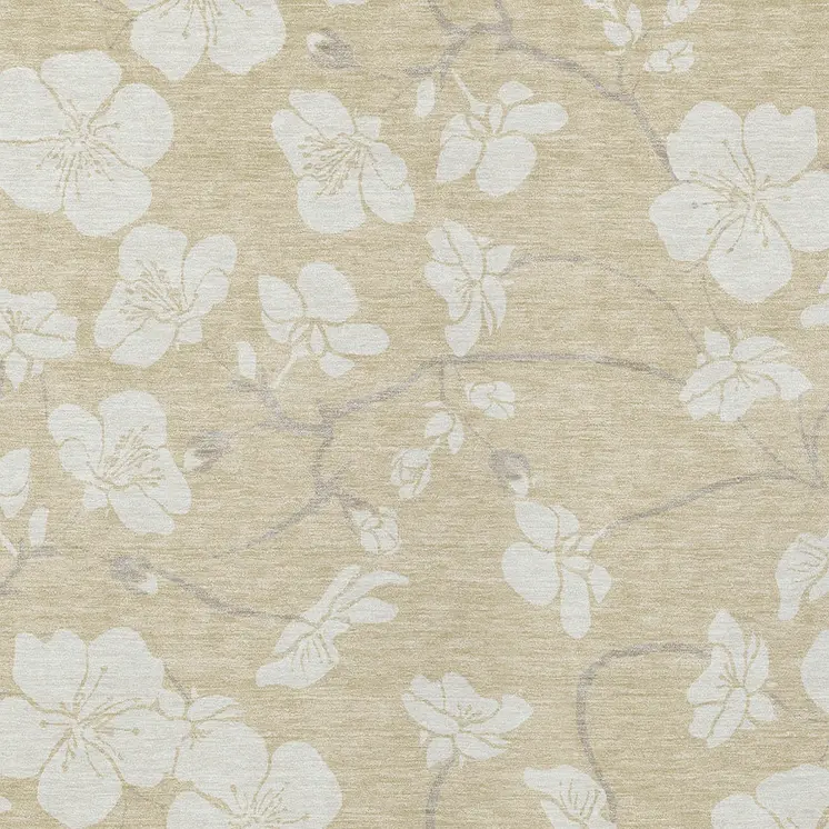 3' X 5' Beige And Ivory Floral Washable Indoor Outdoor Area Rug