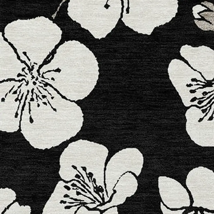 8' X 10' Black Ivory And Gray Floral Washable Indoor Outdoor Area Rug