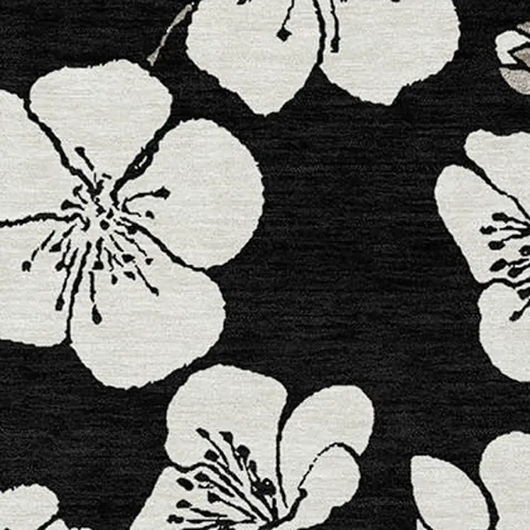 9' X 12' Black Ivory And Gray Floral Washable Indoor Outdoor Area Rug