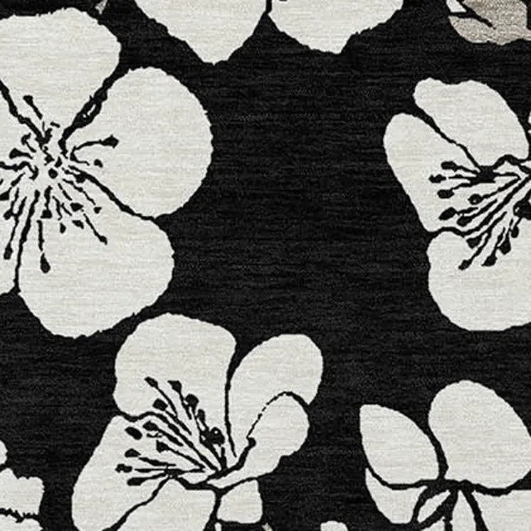 10' X 14' Black Ivory And Gray Floral Washable Indoor Outdoor Area Rug