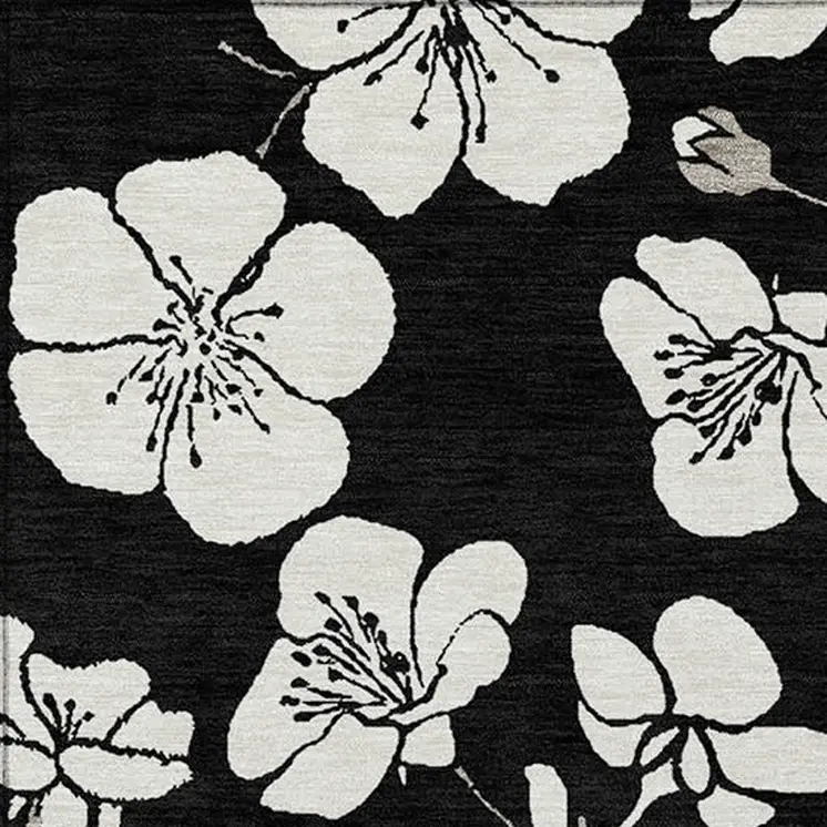 10' X 14' Black Ivory And Gray Floral Washable Indoor Outdoor Area Rug