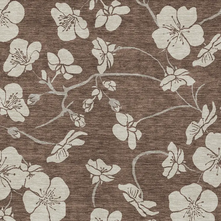3' X 5' Brown And Beige Floral Washable Indoor Outdoor Area Rug