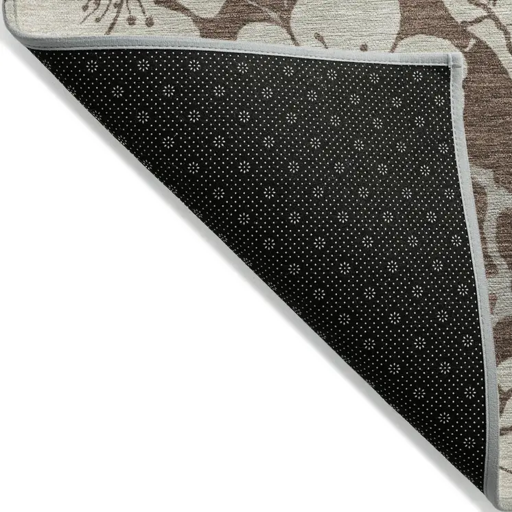 5' X 8' Brown And Beige Floral Washable Indoor Outdoor Area Rug