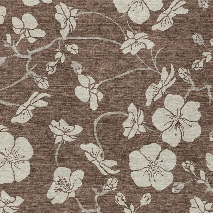 8' X 10' Brown And Beige Floral Washable Indoor Outdoor Area Rug