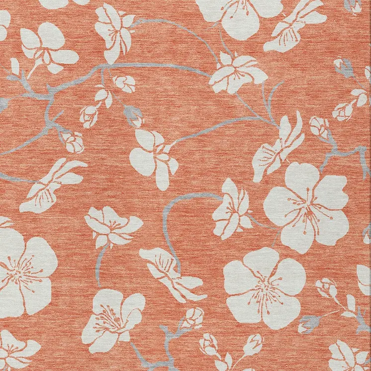 5' X 8' Coral Ivory And Gray Floral Washable Indoor Outdoor Area Rug