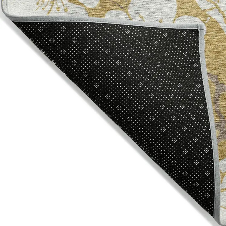 5' X 8' Gold Ivory And Brown Floral Washable Indoor Outdoor Area Rug