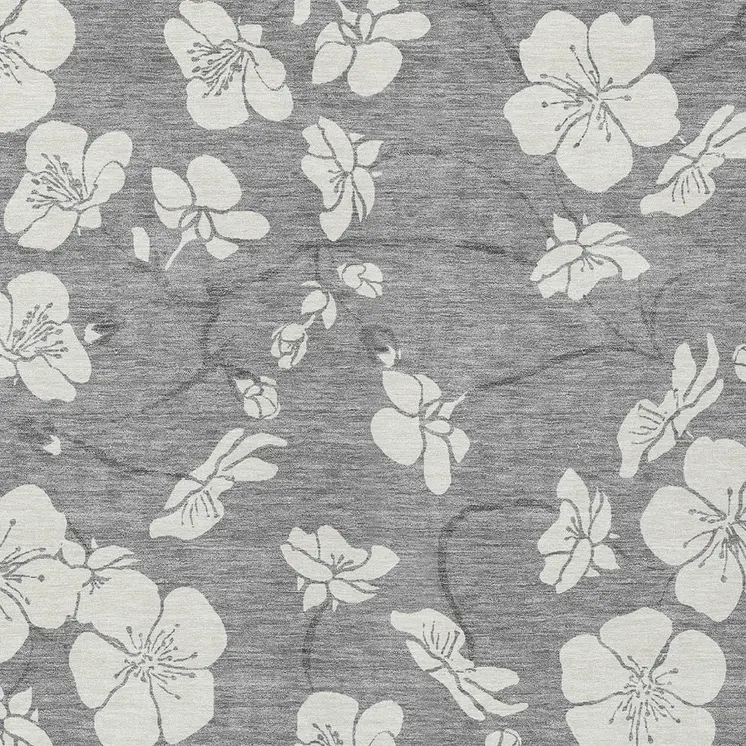 3' X 5' Gray And Ivory Floral Washable Indoor Outdoor Area Rug