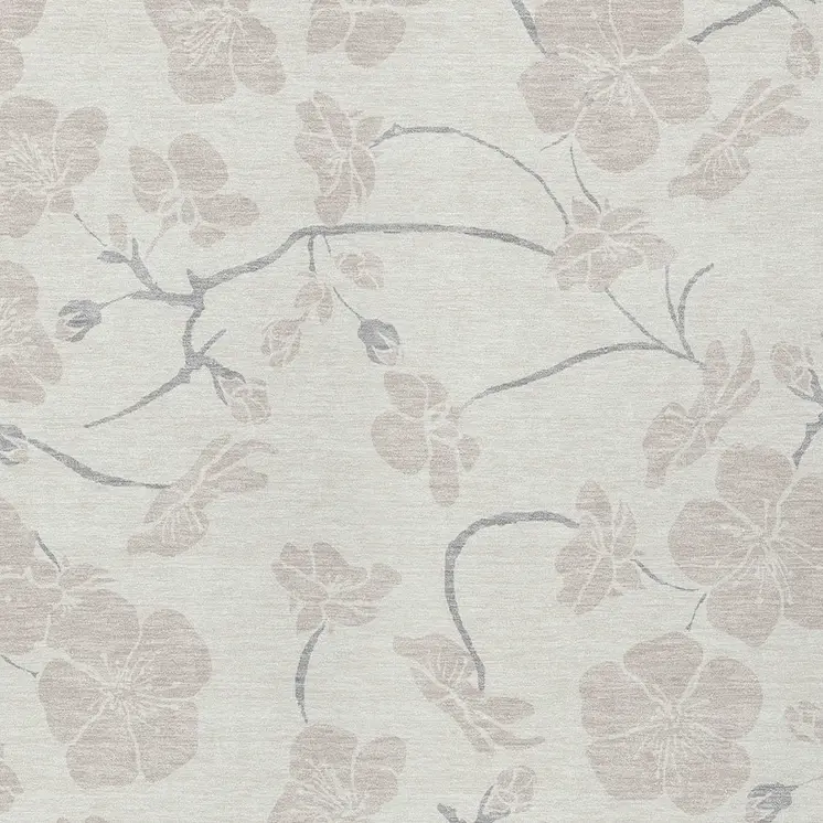 5' X 8' Ivory And Gray Floral Washable Indoor Outdoor Area Rug