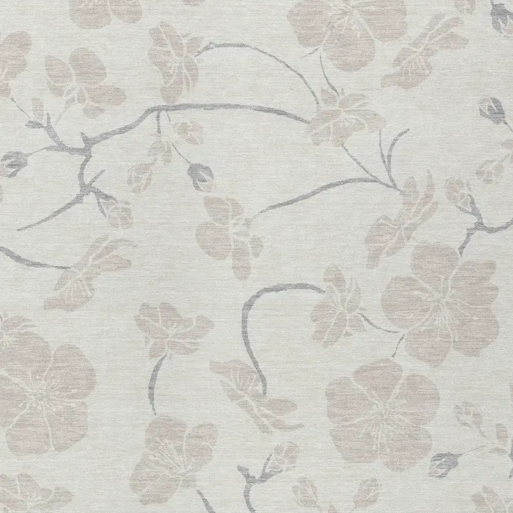 8' X 10' Ivory And Gray Floral Washable Indoor Outdoor Area Rug