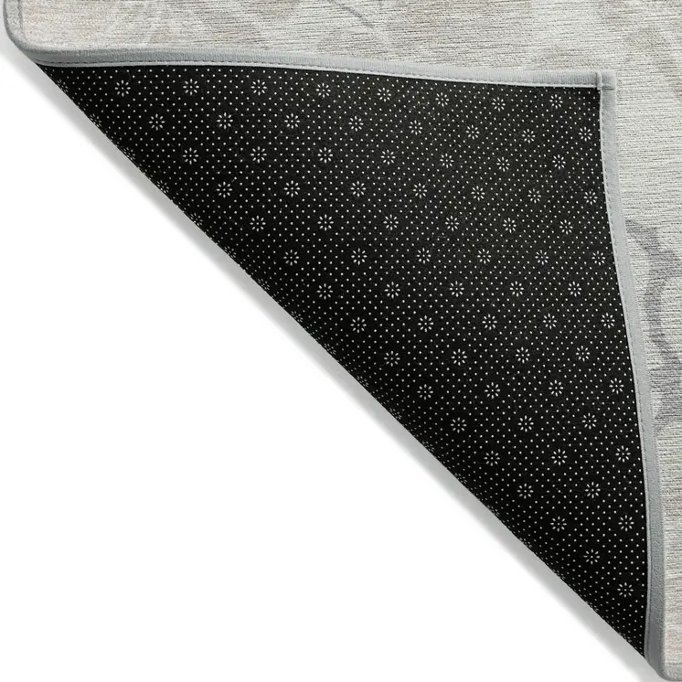 9' X 12' Ivory And Gray Floral Washable Indoor Outdoor Area Rug