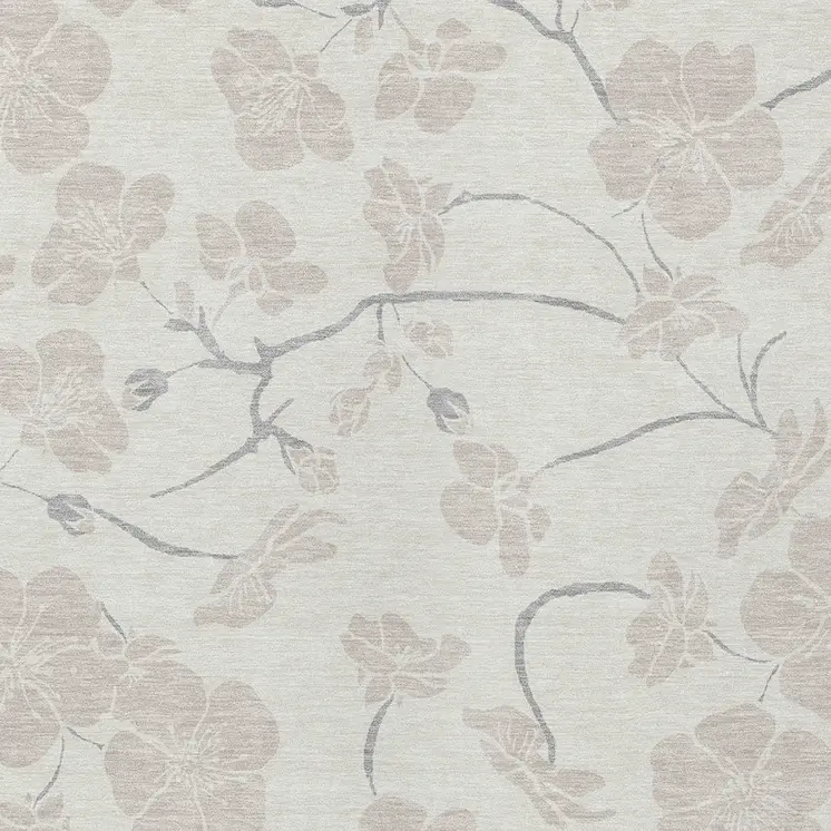 9' X 12' Ivory And Gray Floral Washable Indoor Outdoor Area Rug