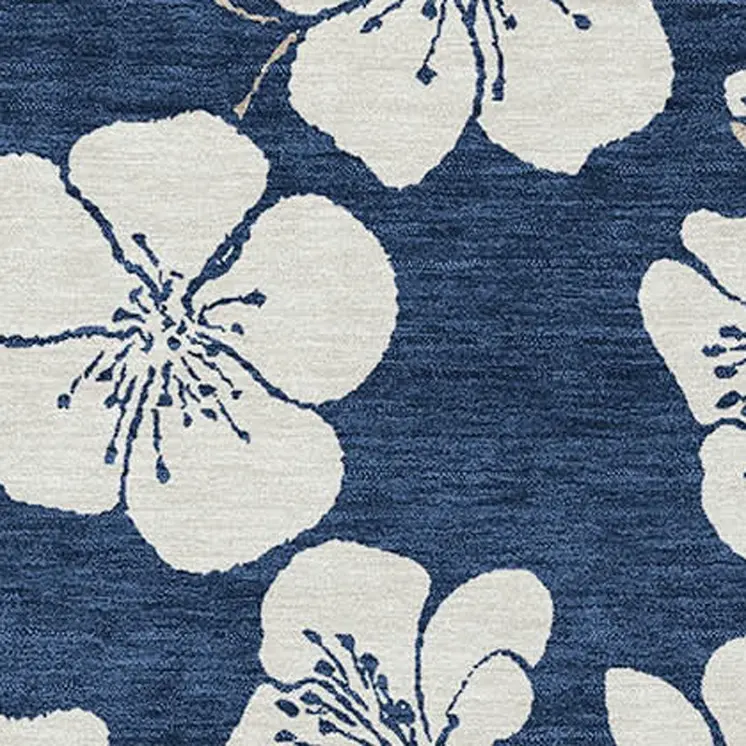 5' X 8' Navy Blue And Ivory Floral Washable Indoor Outdoor Area Rug