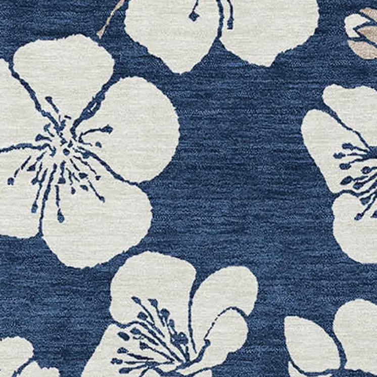 10' X 14' Navy Blue And Ivory Floral Washable Indoor Outdoor Area Rug