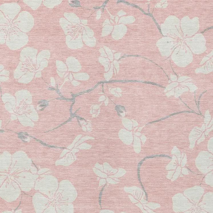 3' X 5' Pink Ivory And Gray Floral Washable Indoor Outdoor Area Rug