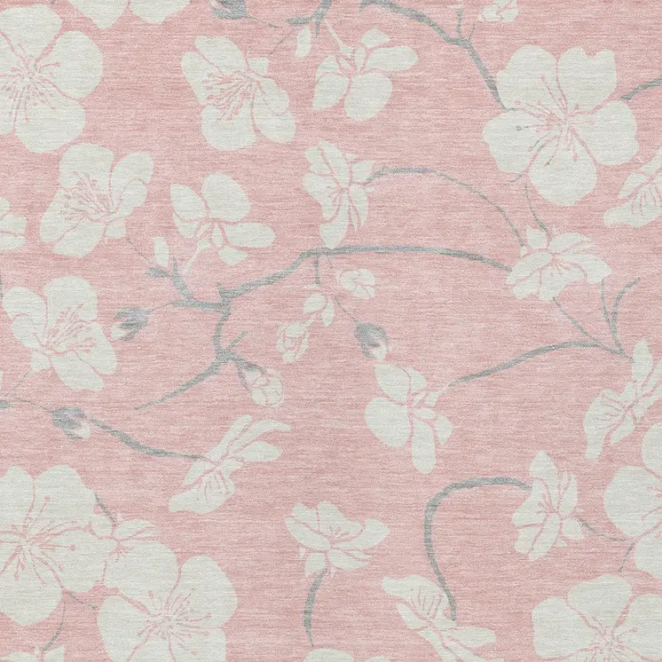5' X 8' Pink Ivory And Gray Floral Washable Indoor Outdoor Area Rug