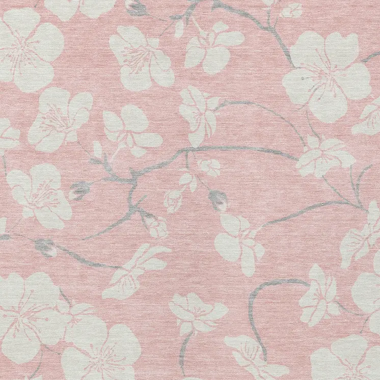 8' X 10' Pink Ivory And Gray Floral Washable Indoor Outdoor Area Rug