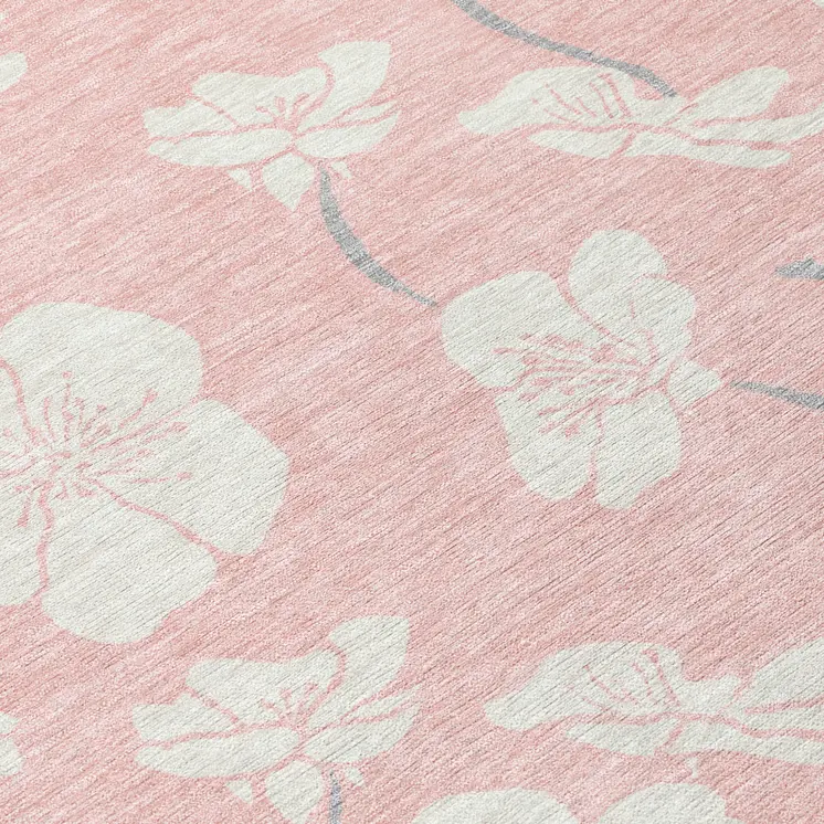 8' X 10' Pink Ivory And Gray Floral Washable Indoor Outdoor Area Rug