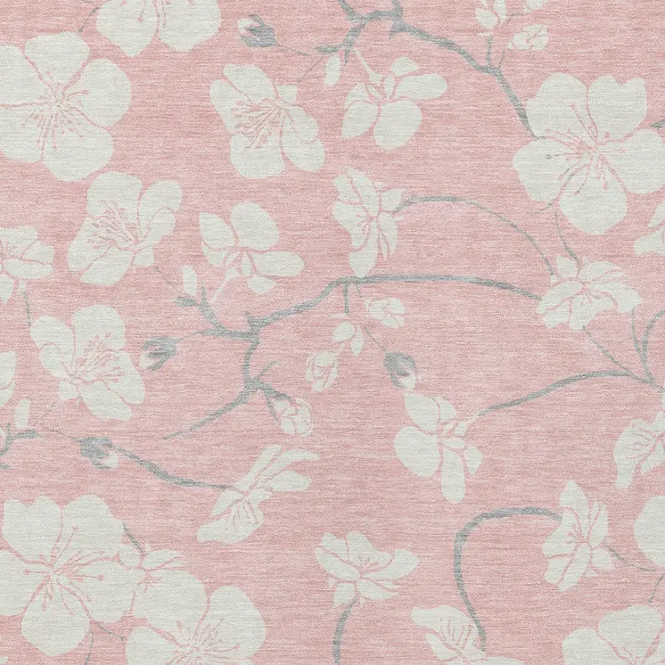 9' X 12' Pink Ivory And Gray Floral Washable Indoor Outdoor Area Rug