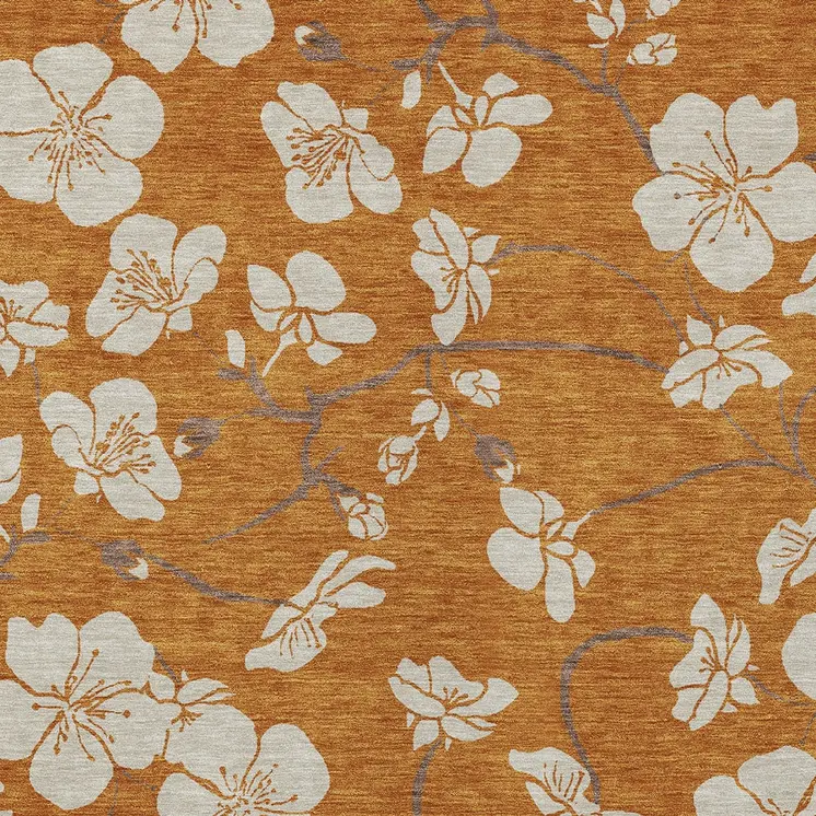 3' X 5' Copper Beige And Brown Floral Washable Indoor Outdoor Area Rug
