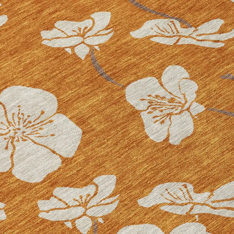 3' X 5' Copper Beige And Brown Floral Washable Indoor Outdoor Area Rug
