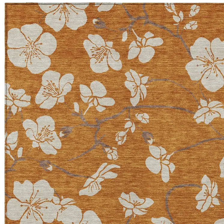 5' X 8' Copper Beige And Brown Floral Washable Indoor Outdoor Area Rug
