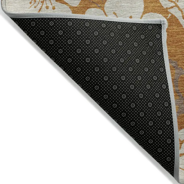 9' X 12' Copper Beige And Brown Floral Washable Indoor Outdoor Area Rug
