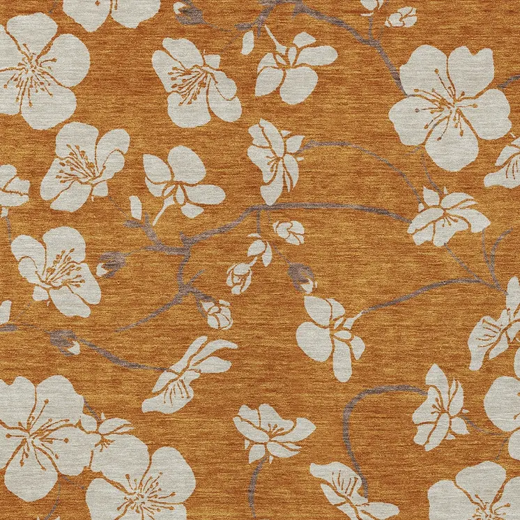 10' X 14' Copper Beige And Brown Floral Washable Indoor Outdoor Area Rug