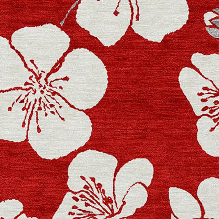 5' X 8' Red Ivory And Gray Floral Washable Indoor Outdoor Area Rug