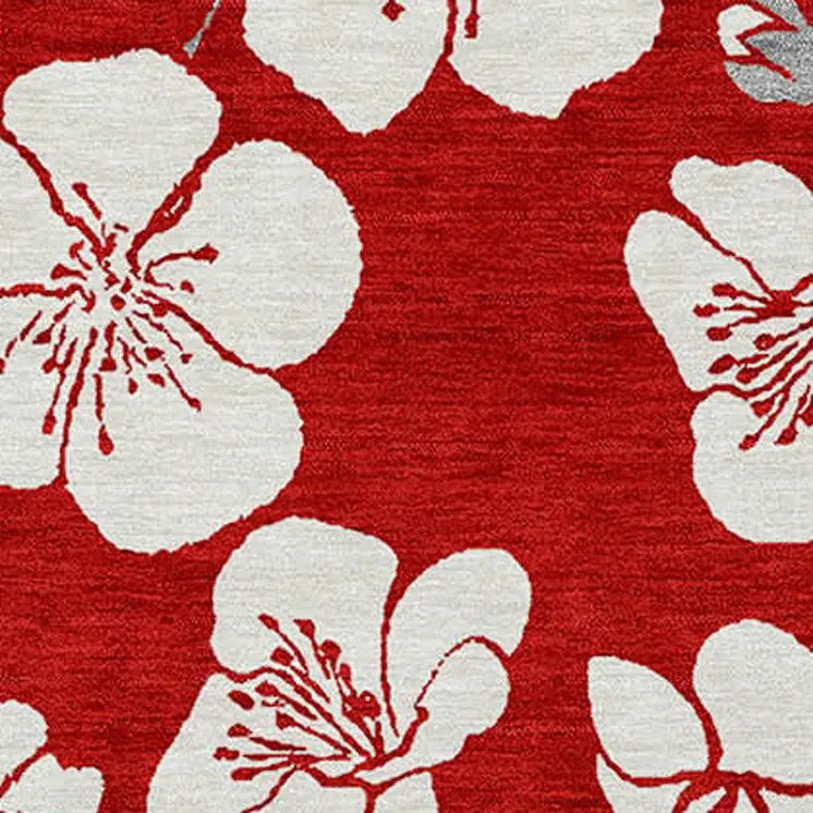 10' X 14' Red Ivory And Gray Floral Washable Indoor Outdoor Area Rug
