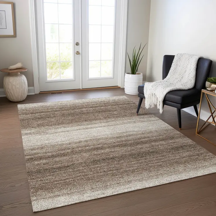 3' X 5' Brown And Beige Abstract Washable Indoor Outdoor Area Rug
