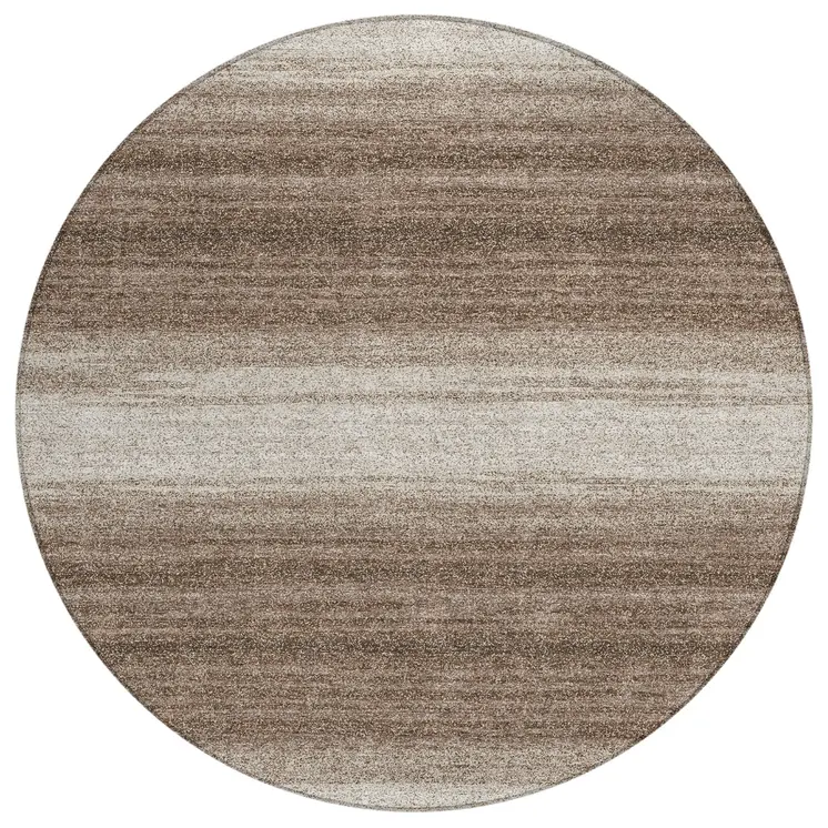 8' Brown And Beige Round Abstract Washable Indoor Outdoor Area Rug