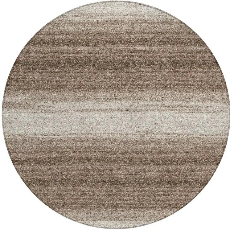 8' Brown And Beige Round Abstract Washable Indoor Outdoor Area Rug