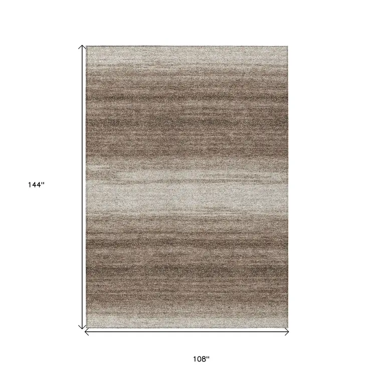 9' X 12' Brown And Beige Abstract Washable Indoor Outdoor Area Rug