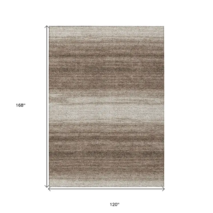 10' X 14' Brown And Beige Abstract Washable Indoor Outdoor Area Rug
