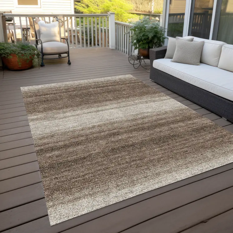 10' X 14' Brown And Beige Abstract Washable Indoor Outdoor Area Rug