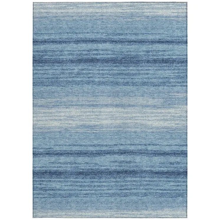 3' X 5' Blue And Ivory Abstract Washable Indoor Outdoor Area Rug