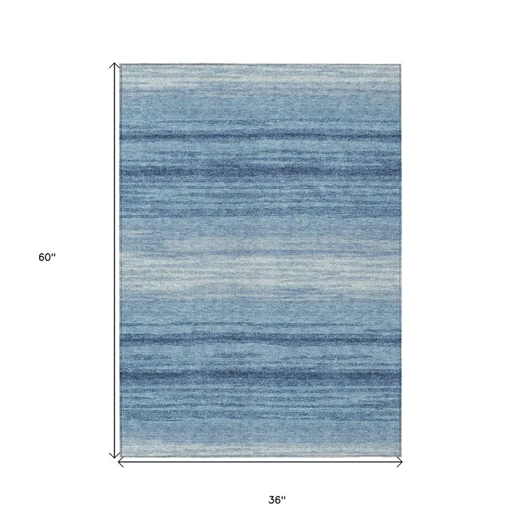 3' X 5' Blue And Ivory Abstract Washable Indoor Outdoor Area Rug