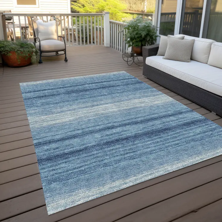3' X 5' Blue And Ivory Abstract Washable Indoor Outdoor Area Rug