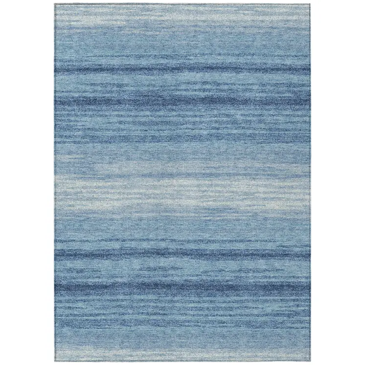 3' X 5' Blue And Ivory Abstract Washable Indoor Outdoor Area Rug
