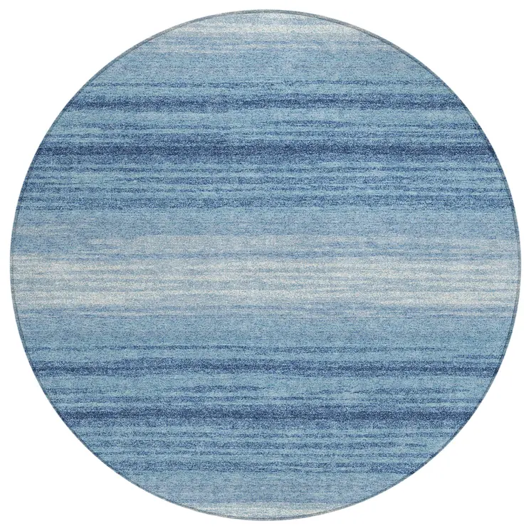 8' Blue And Ivory Round Abstract Washable Indoor Outdoor Area Rug