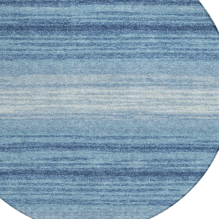 8' Blue And Ivory Round Abstract Washable Indoor Outdoor Area Rug
