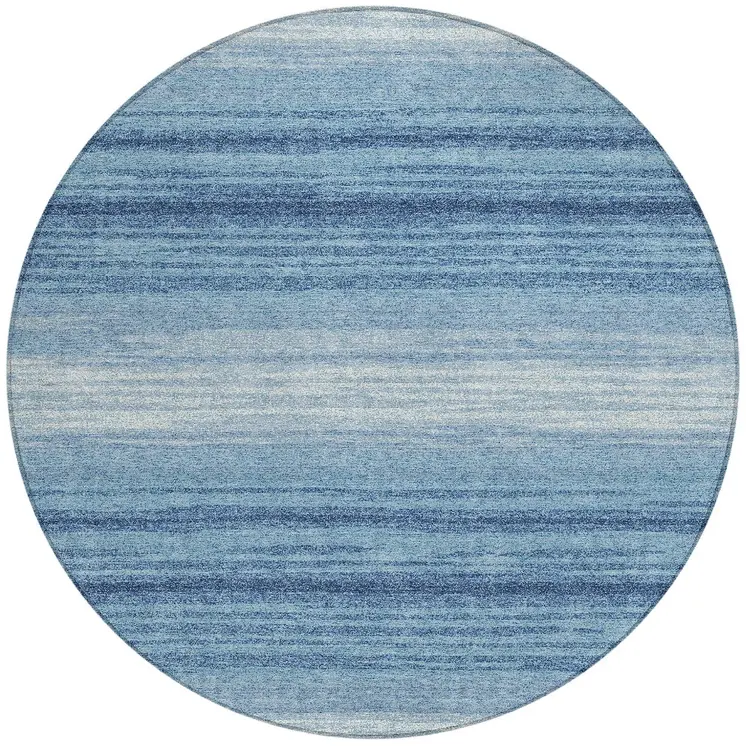 8' Blue And Ivory Round Abstract Washable Indoor Outdoor Area Rug
